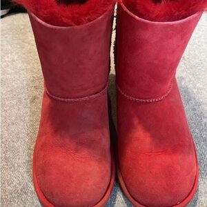 UGG Red Suede Boots with Ribbon Detail